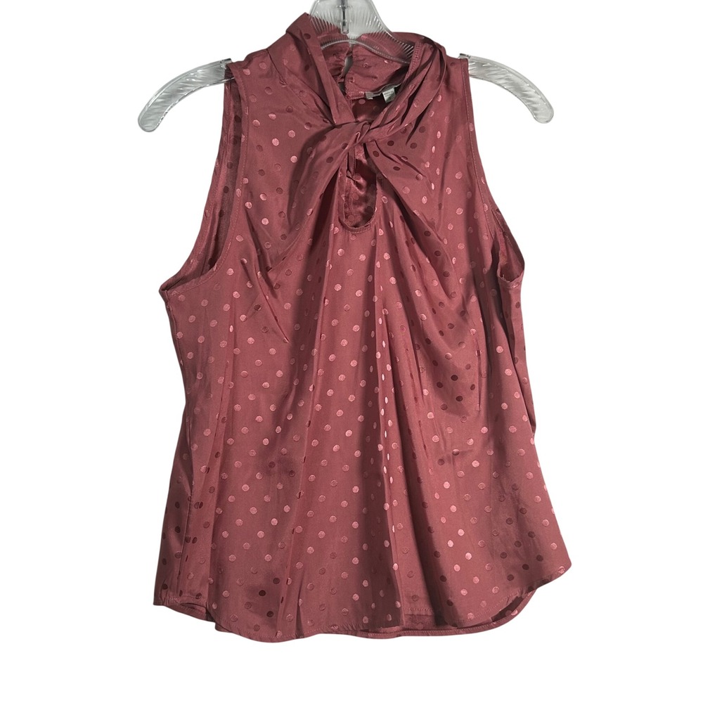 STATUS BY CHENAULT Rose Polka Dot Mock Neck‎ Twisted Front Sleeveless Top Small